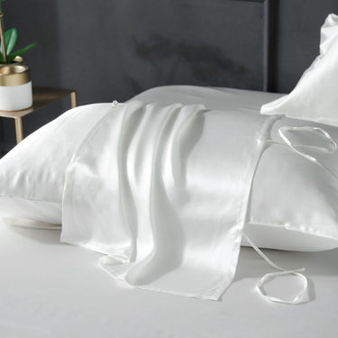 22mm Pearl White Silk Pillowcase, for Better Skin Less Sleep Creases, Handmade with 100% Silk for King, Queen, and Customized Sizes Bedding.