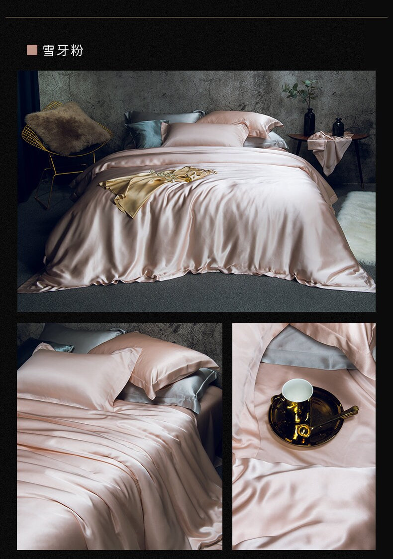 Pure silk duvet cover in Smoky Gray 22 momme thickness, Smooth, Natural, Sleep beauty Silk Bedding for King, queen, custom size.