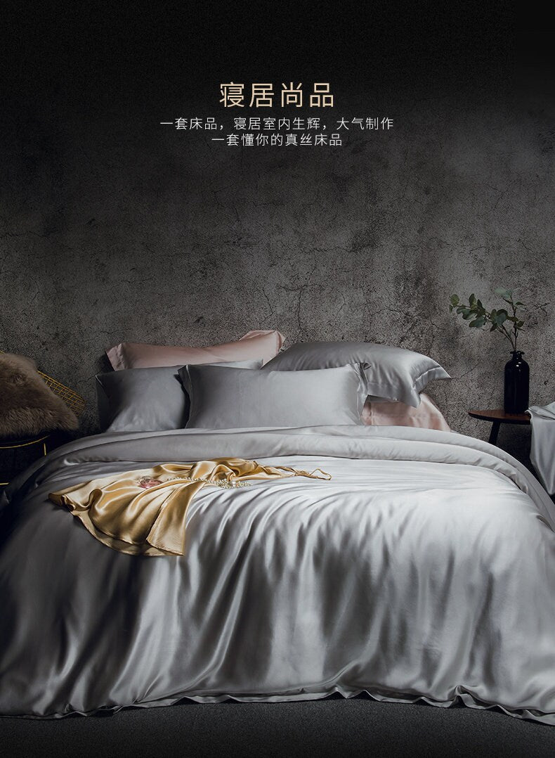 Pure silk duvet cover in Smoky Gray 22 momme thickness, Smooth, Natural, Sleep beauty Silk Bedding for King, queen, custom size.
