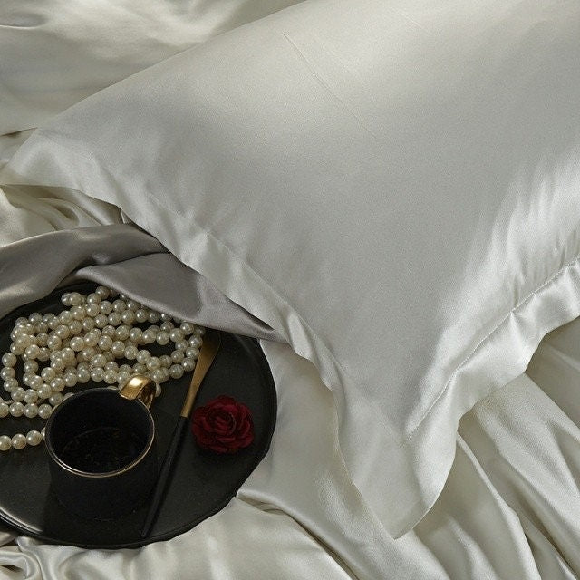 Handmade Duvet Cover in Raw White 100% Pure 6A Silk, 25mm smooth, natural, sleep beauty Silk Bedding for King, queen, custom size.