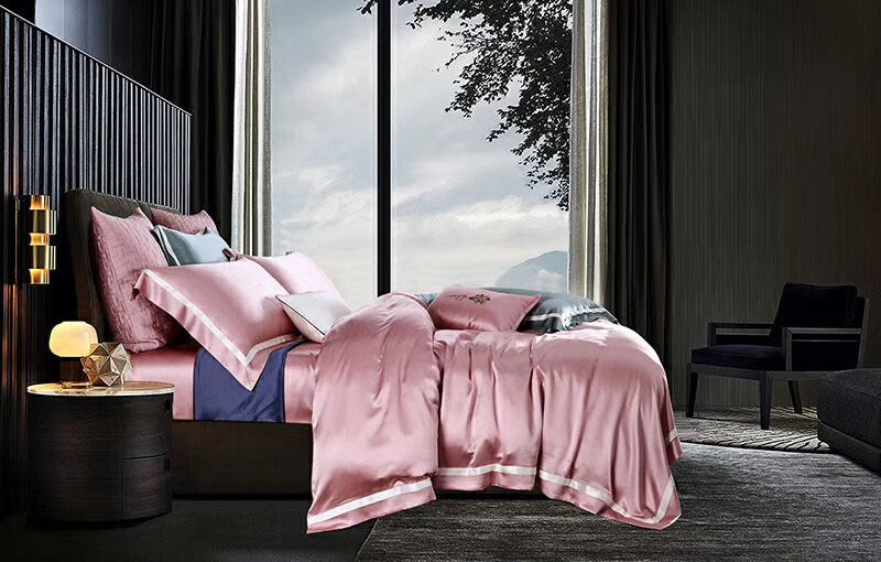 Handmade Duvet Cover with White Trimmings in Anna Pink 100% Pure 6A Silk, 25mm Smooth, Natural Silk Bedding for King, queen, custom size.