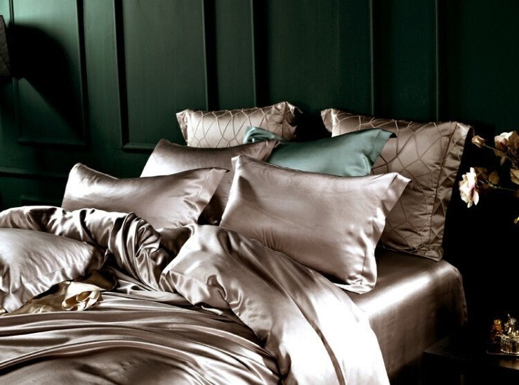 Handmade Flat Sheet in Dark Gold 100% Pure 6A Silk, 30mm smooth, natural, sleep beauty Silk Bedding for King, queen, custom size.