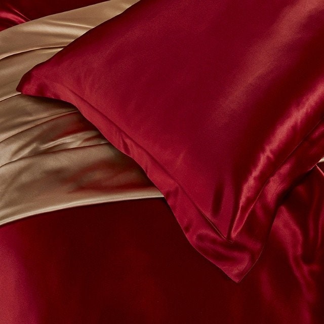 Handmade Flat Sheet in Wine Red 100% Pure 6A Silk, 25mm smooth, natural, sleep beauty Silk Bedding for King, queen, custom size.