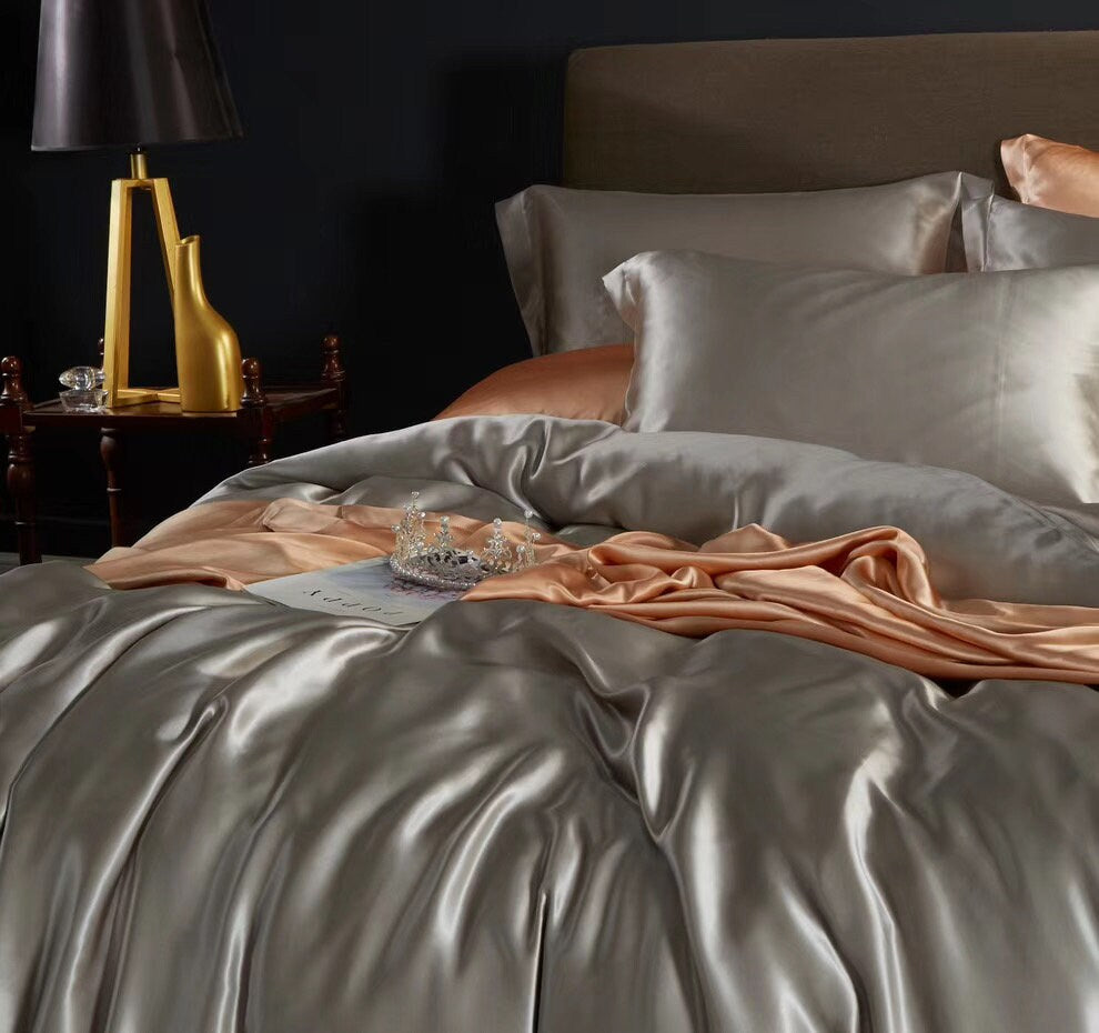 Handmade Flat Sheet in Smoky Grey 100% Pure 6A Silk, 25mm smooth, natural, sleep beauty Silk Bedding for King, queen, custom size.