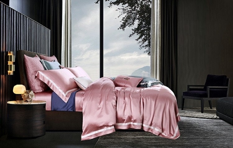 Handmade Flat Sheet in Anna Pink 100% Pure 6A Silk, 25mm smooth, natural, sleep beauty Silk Bedding for King, queen, custom size.