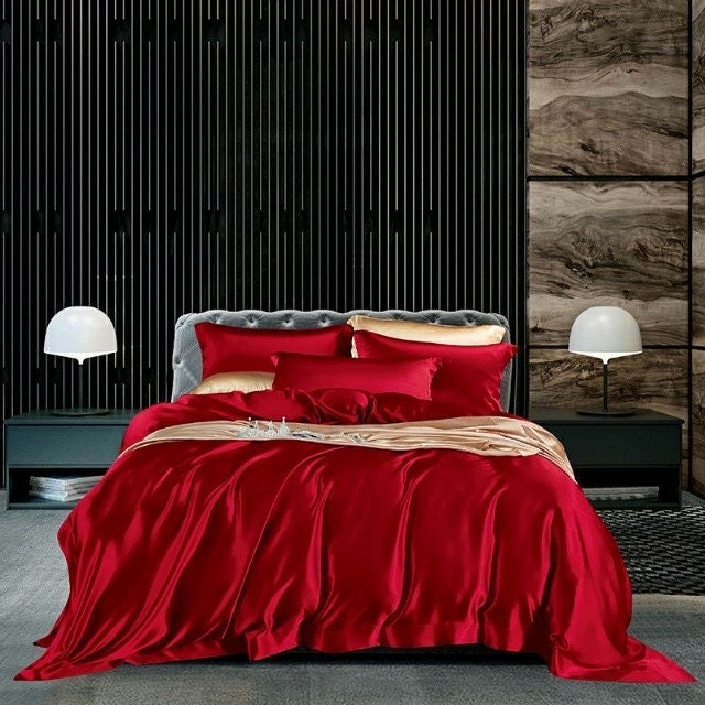 Handmade Flat Sheet in Wine Red 100% Pure 6A Silk, 25mm smooth, natural, sleep beauty Silk Bedding for King, queen, custom size.