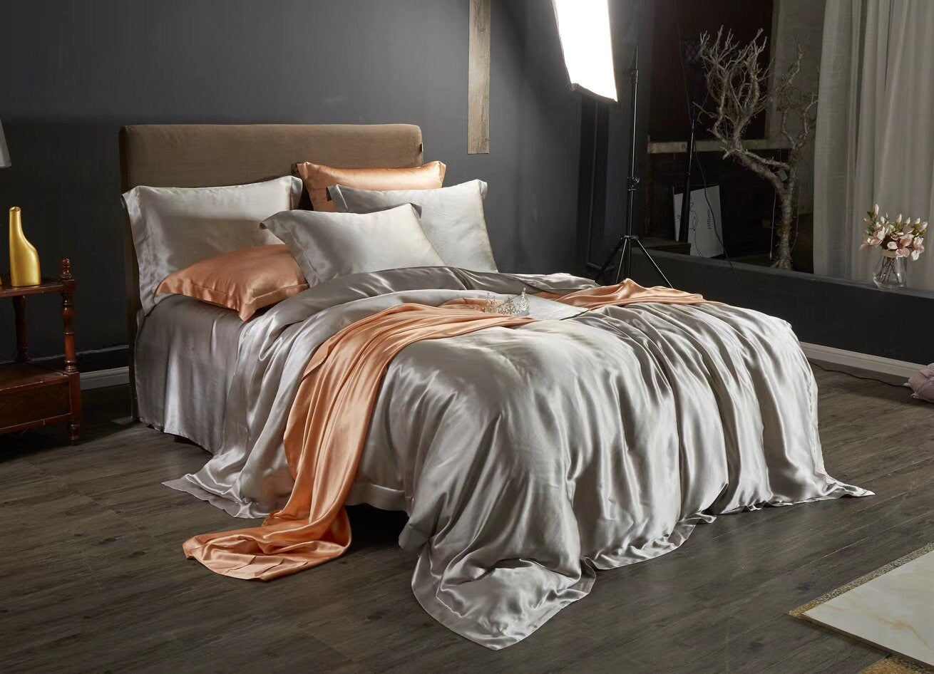 Handmade Flat Sheet in Smoky Grey 100% Pure 6A Silk, 25mm smooth, natural, sleep beauty Silk Bedding for King, queen, custom size.