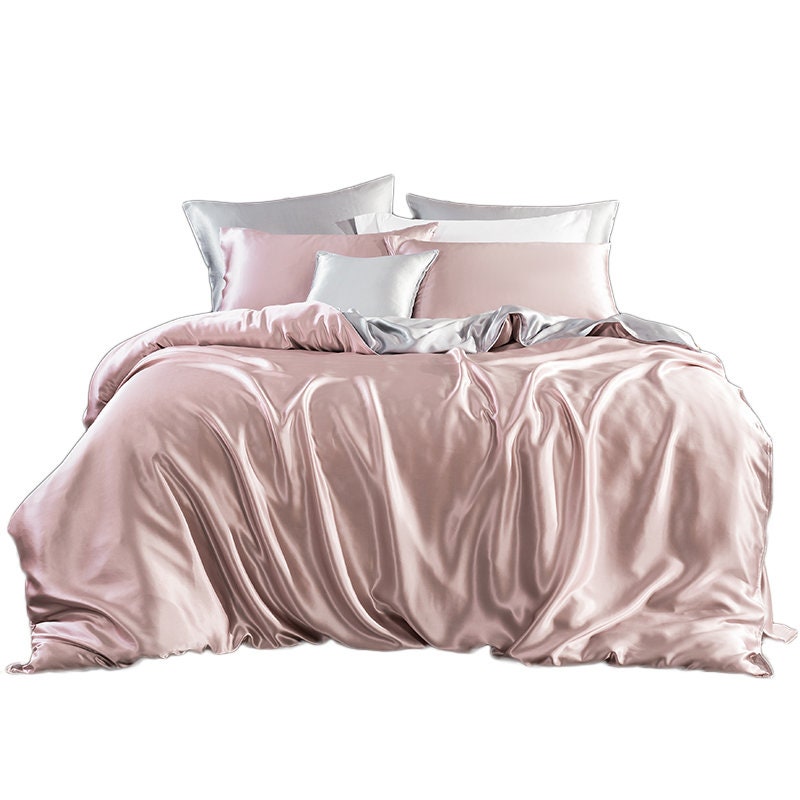 Bedding Set 4 pieces pure silk Queen size, French Stylish 22mm Solid Color, Nude Sleep/Anti-Wrinkles/Sleep SPA/Beautiful Luxury GIFT for Her