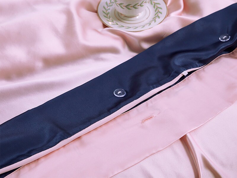 Charmeuse Silk Bedding Set,19 Momme Purple+Champagne,2 Pillowcases+flat sheet+duvet cover,100% Mulberry Silk Gift/GIFT FOR HER