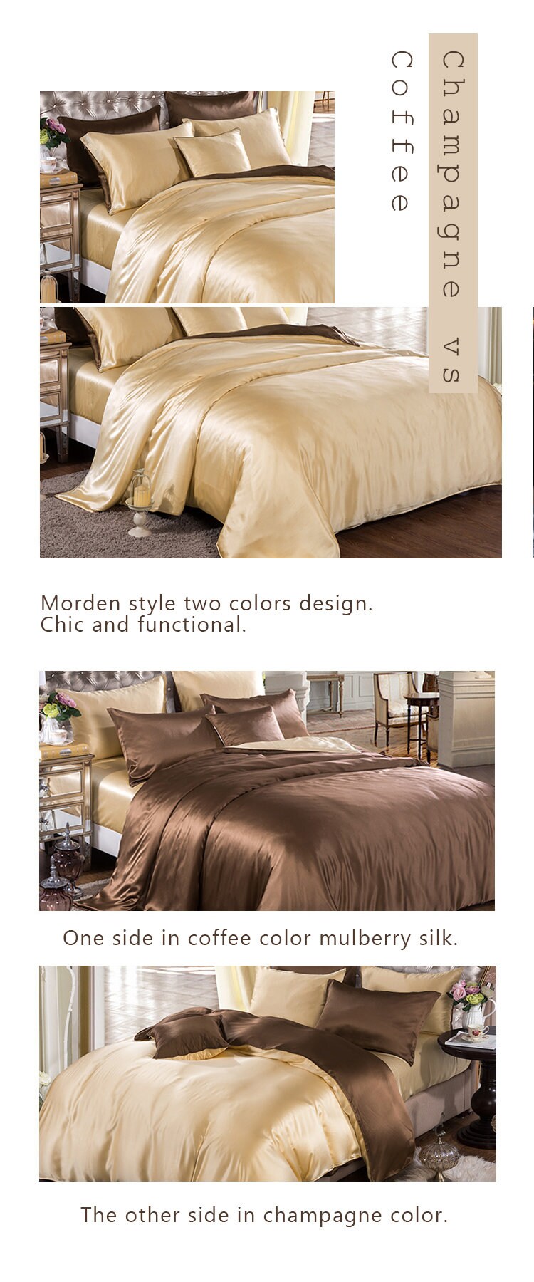 Charmeuse Silk Bedding Set,19 Momme luxury silk pillowcase,2 Pillowcases+flat sheet+duvet cover,100% Mulberry Silk Gift/GIFT FOR HER