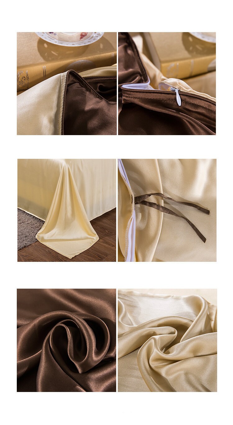 Charmeuse Silk Bedding Set,19 Momme luxury silk pillowcase,2 Pillowcases+flat sheet+duvet cover,100% Mulberry Silk Gift/GIFT FOR HER