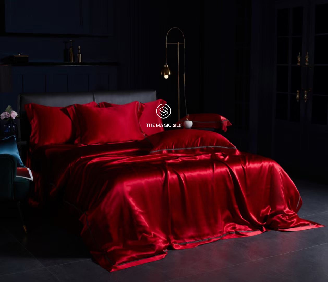 Super Luxury Silk Bedding Set,Oxford Style with detailed Lace Purfle. Anniversary Gift for HER.