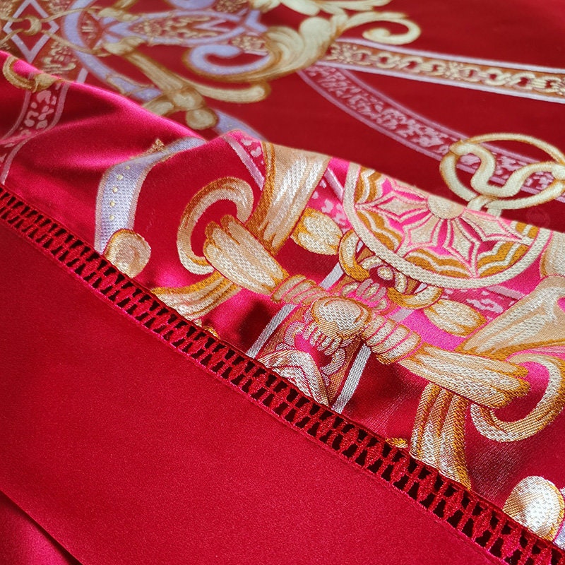 New Wedding Jacquard Lace Charmeuse Silk  100% 6A Mulberry Silk Set King,Queen 3 pieces