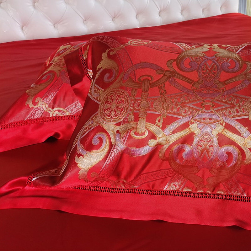 New Wedding Jacquard Lace Charmeuse Silk  100% 6A Mulberry Silk Set King,Queen 3 pieces