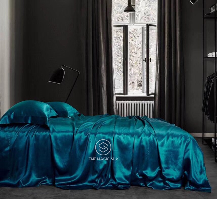 PEACOCK BLUE  - 16 Momme 100% Silk Bedding 4pcs Suite
