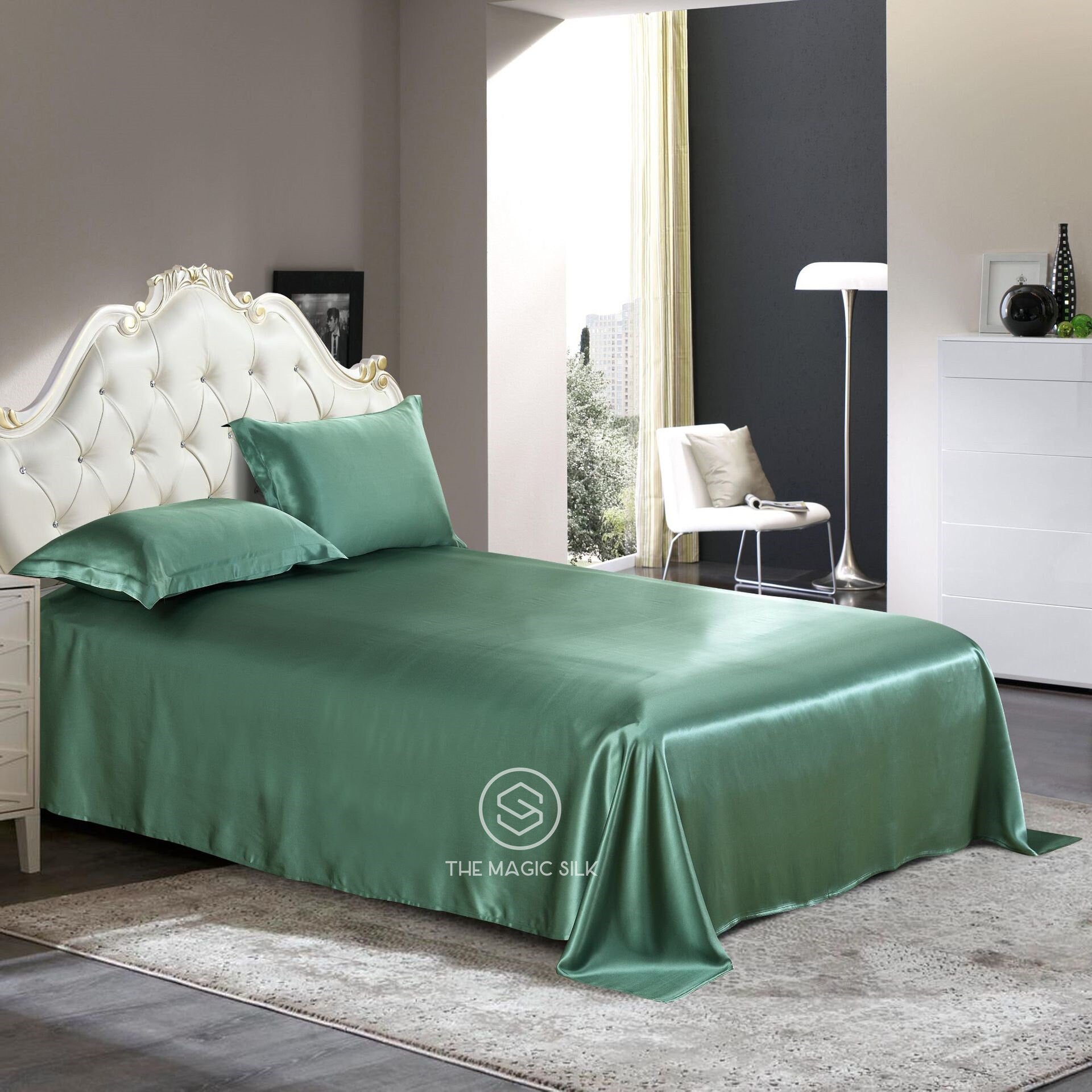 LUCKY GREEN - 16 Momme 100% Silk Bedding 4pcs Suite