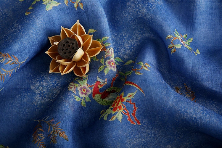 BAILING Vintage Style Floral Printed Ramie fabric for Summer Dresses By the Yard