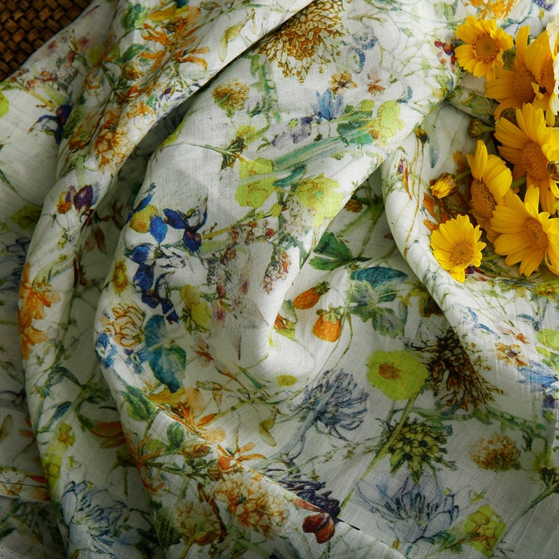 LUWEI Harvest Season Printed Fruits and Floral Ramie fabric By the Yard