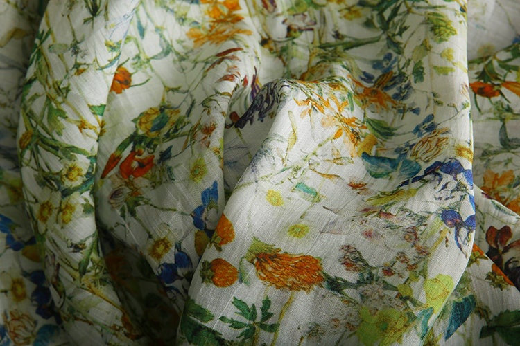 LUWEI Harvest Season Printed Fruits and Floral Ramie fabric By the Yard