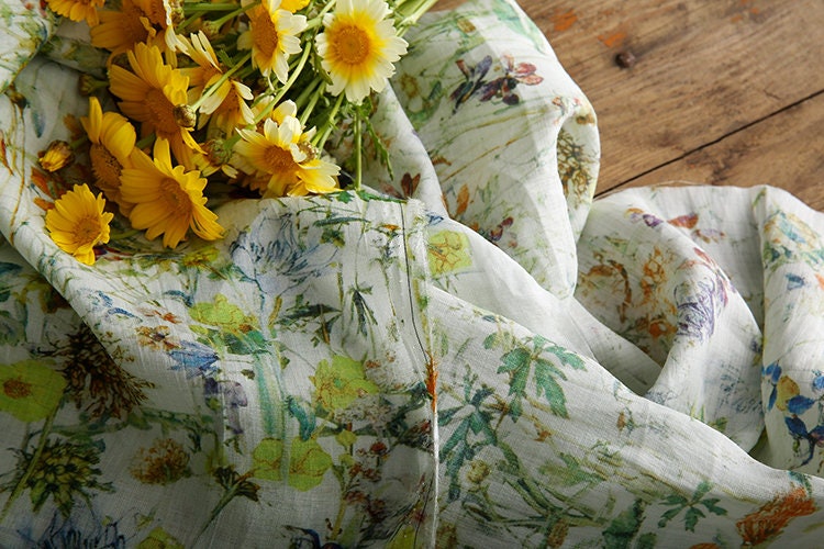 LUWEI Harvest Season Printed Fruits and Floral Ramie fabric By the Yard