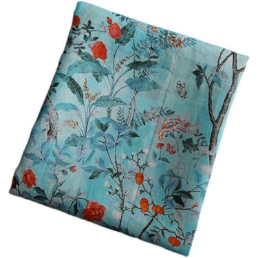 LIUXU Beautiful Printed Pomegranate Blue Ramie fabric By the Yard
