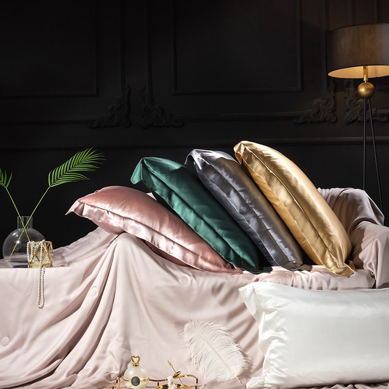 Best Gift for Her Top luxurious silk pillowcase 100% pure silk pillow cover in 17 solid colors, 2 pieces (One pair gift)