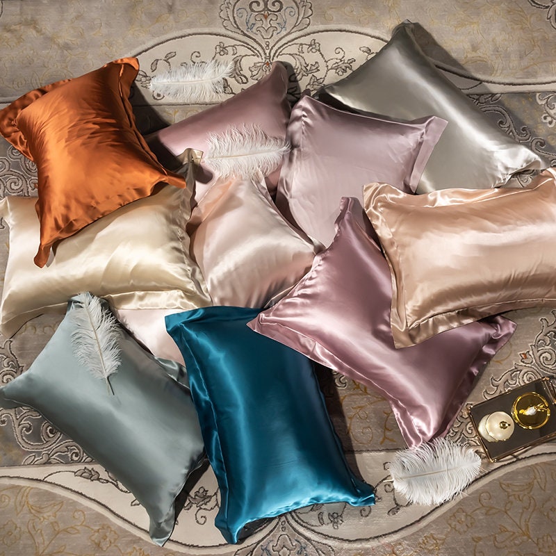 Best Gift for Her Top luxurious silk pillowcase 100% pure silk pillow cover in 17 solid colors, 2 pieces (One pair gift)