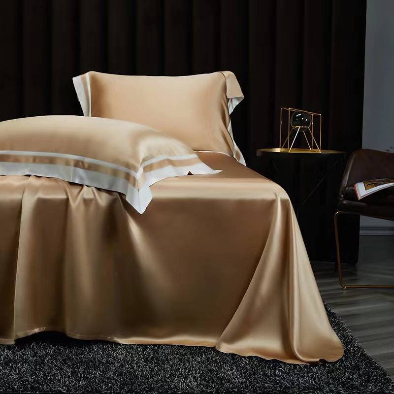 2022 New Presidential Suite set 4 pieces. Charmeuse silk bedding set in Mocca Made in 25 momme 100% Anti-Allergic Mulberry Silk.