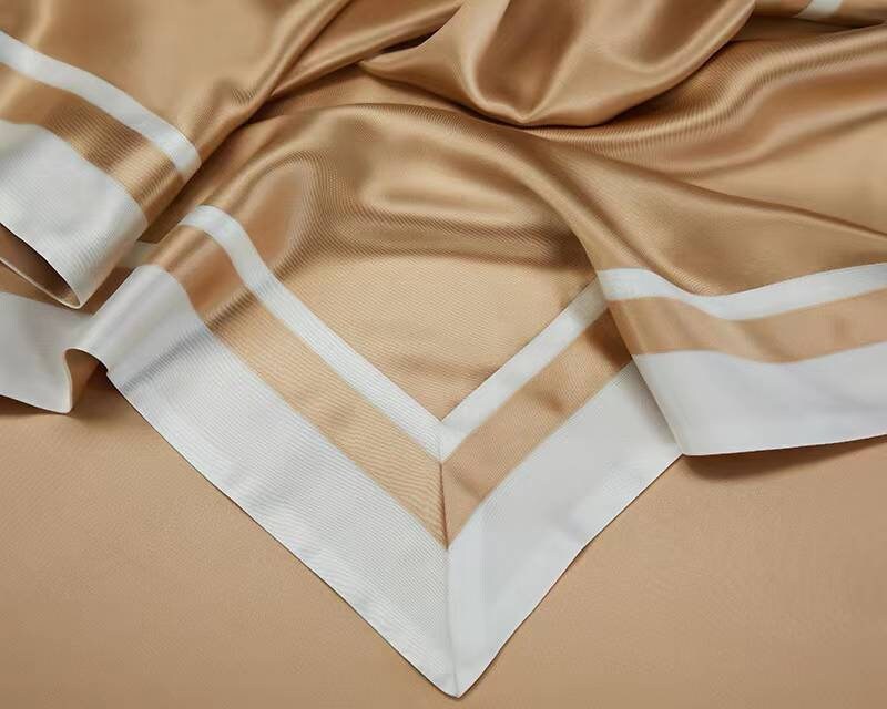 2022 New Presidential Suite set 4 pieces. Charmeuse silk bedding set in Mocca Made in 25 momme 100% Anti-Allergic Mulberry Silk.