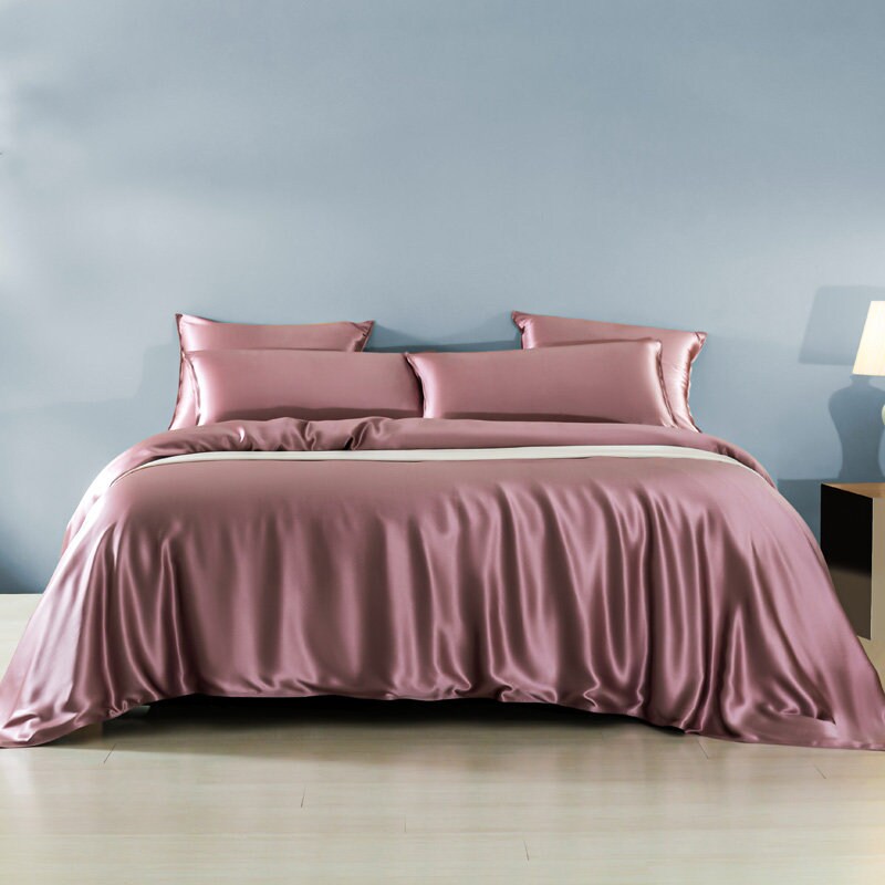 Navy Blue vs Silver Gray - 22 Momme 100% Mulberry Silk Bedding Set 4 pieces