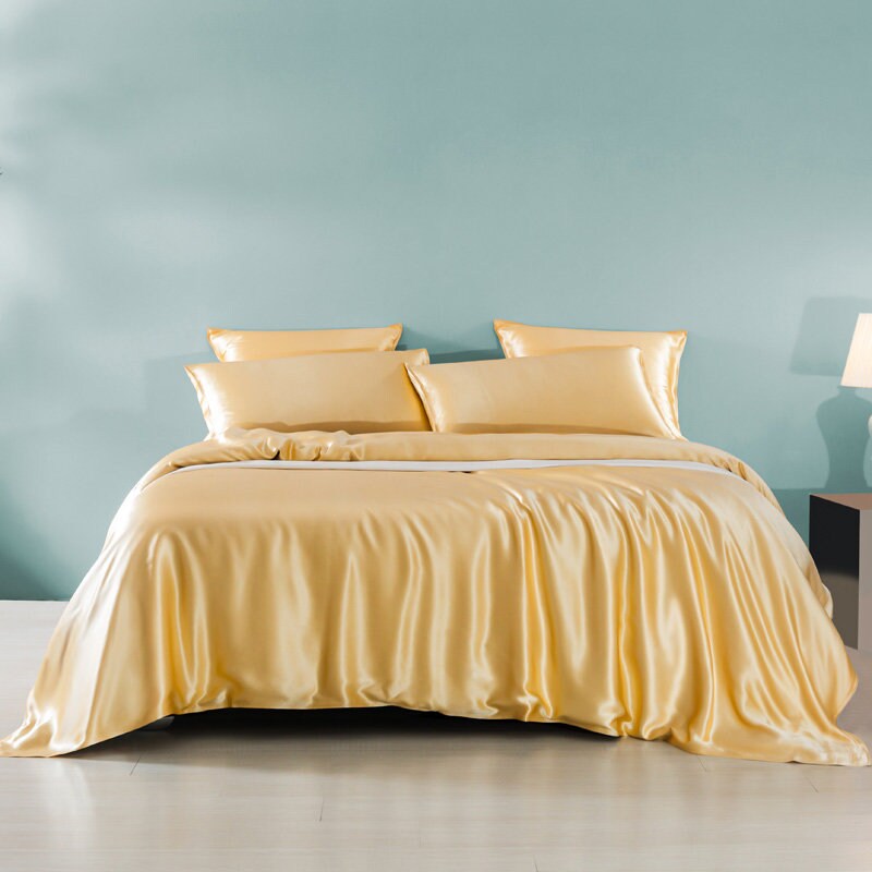 Navy Blue vs Silver Gray - 22 Momme 100% Mulberry Silk Bedding Set 4 pieces