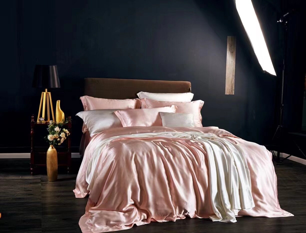 VEILED ROSE - 25 Momme Mulberry Silk Bedding, Silk Duvet Cover, Silk Fitted Sheet, Silk Flat Sheet, Silk Pillowcase, 100% SILK