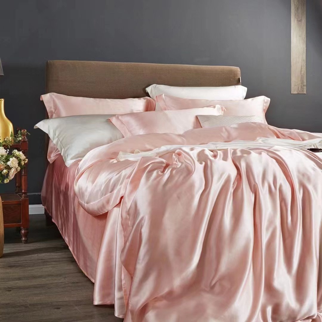 VEILED ROSE - 25 Momme Mulberry Silk Bedding, Silk Duvet Cover, Silk Fitted Sheet, Silk Flat Sheet, Silk Pillowcase, 100% SILK