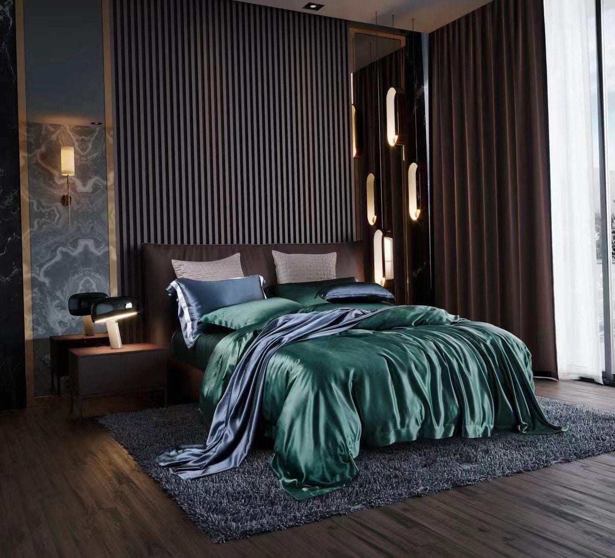 RAIN FOREST - 25 Momme Mulberry Silk Bedding, Silk Duvet Cover, Silk Fitted Sheet, Silk Flat Sheet, Silk Pillowcase, 100% SILK