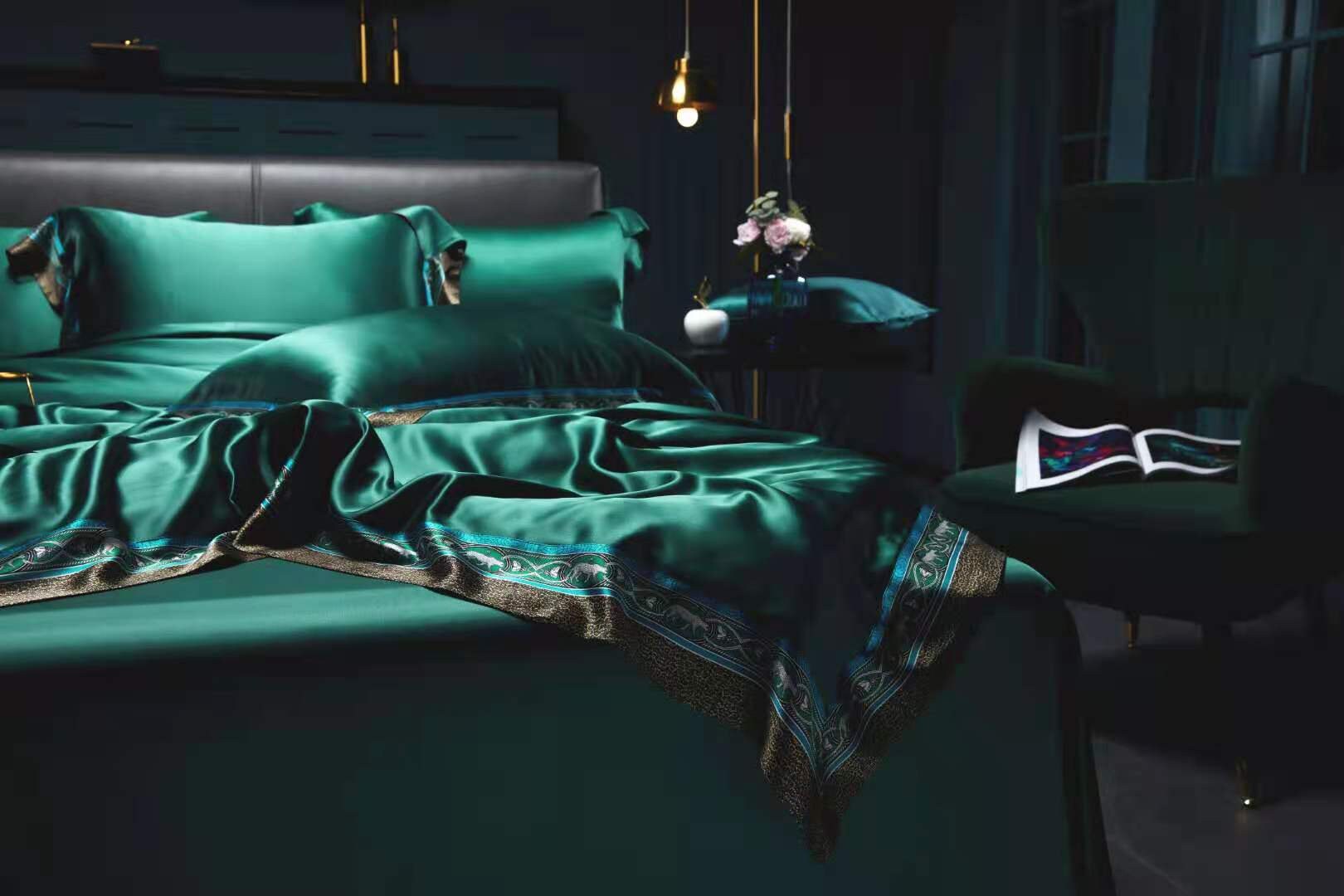 FOREST LEOPARD - 25 Momme Mulberry Silk Bedding, Silk Duvet Cover, Silk Fitted Sheet, Silk Flat Sheet, Silk Pillowcase, 100% SILK