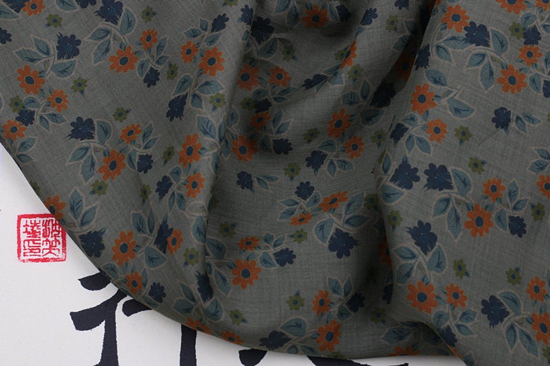 LENGJU - Flower Print Ramie Fabric By the Yard