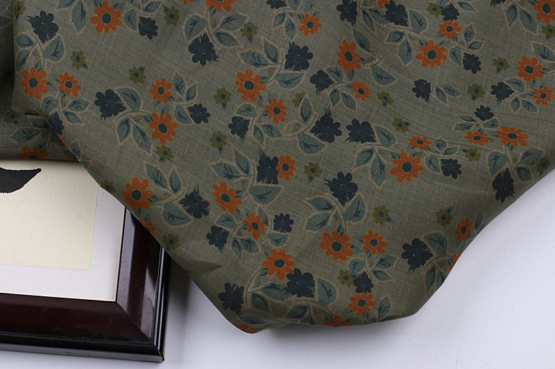LENGJU - Flower Print Ramie Fabric By the Yard