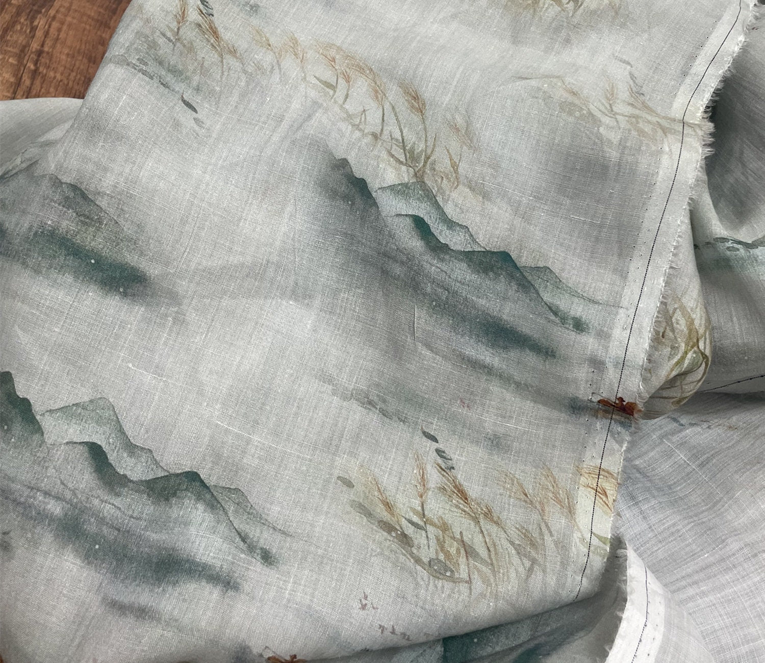 YUZHOU - Landscape ink Printing 42 Thread Count Ramie Fabric - 140cm wide by the Yard