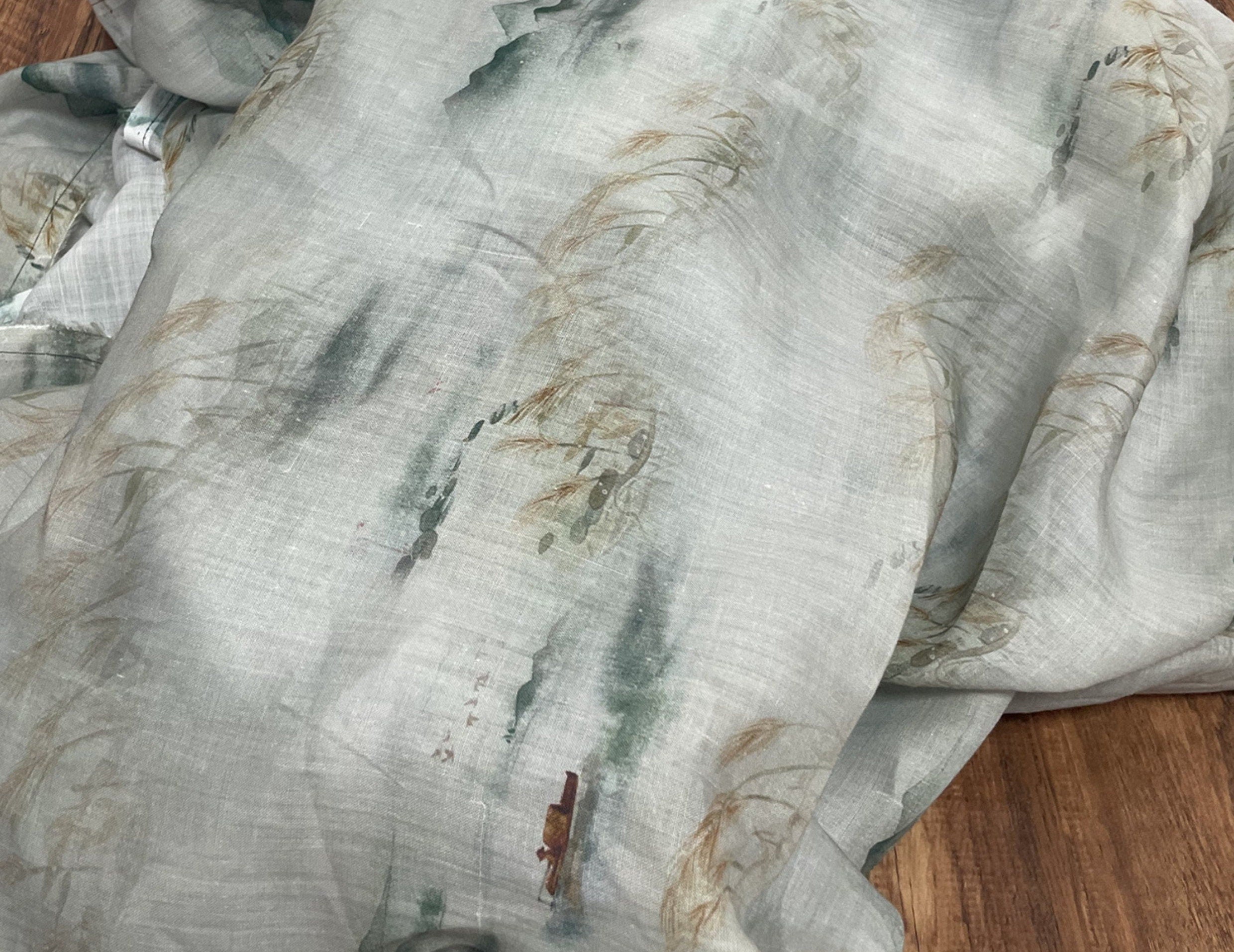 YUZHOU - Landscape ink Printing 42 Thread Count Ramie Fabric - 140cm wide by the Yard