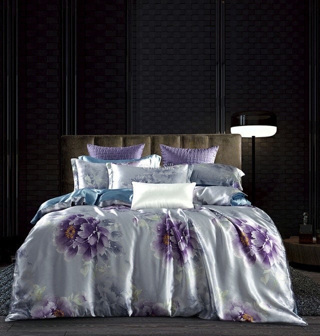 PURPLE PEONY - 16 Momme 100% Silk Bedding 4pcs Suite