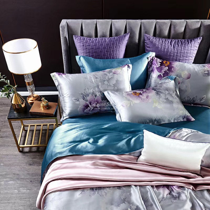 PURPLE PEONY - 16 Momme 100% Silk Bedding 4pcs Suite