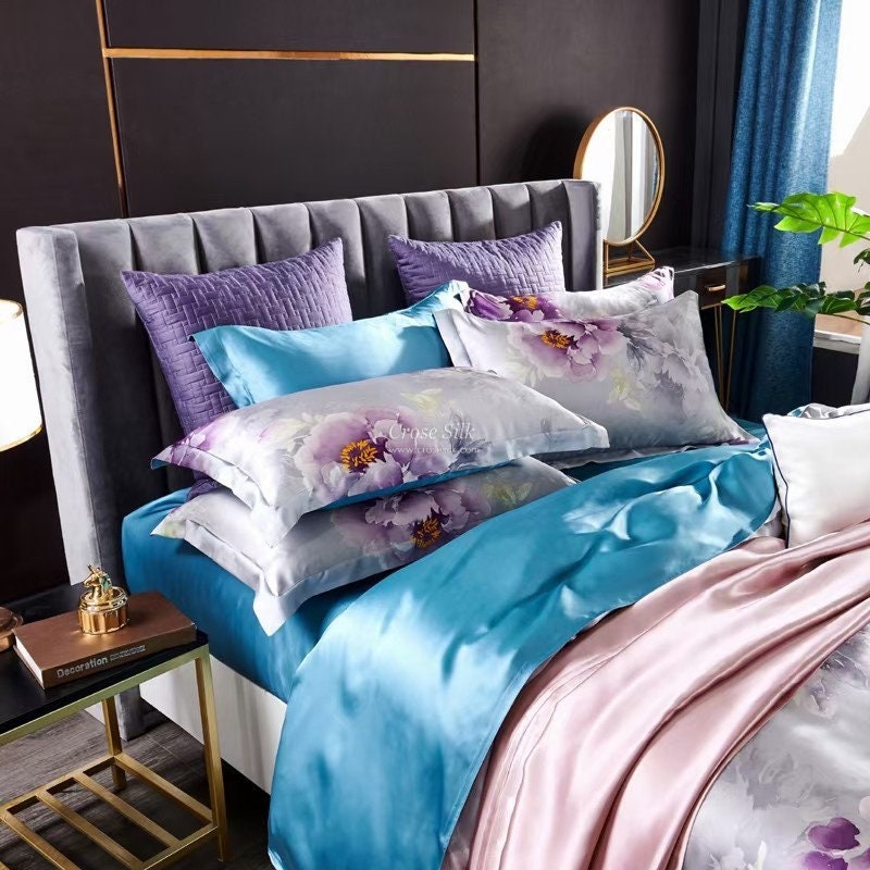 PURPLE PEONY - 16 Momme 100% Silk Bedding 4pcs Suite