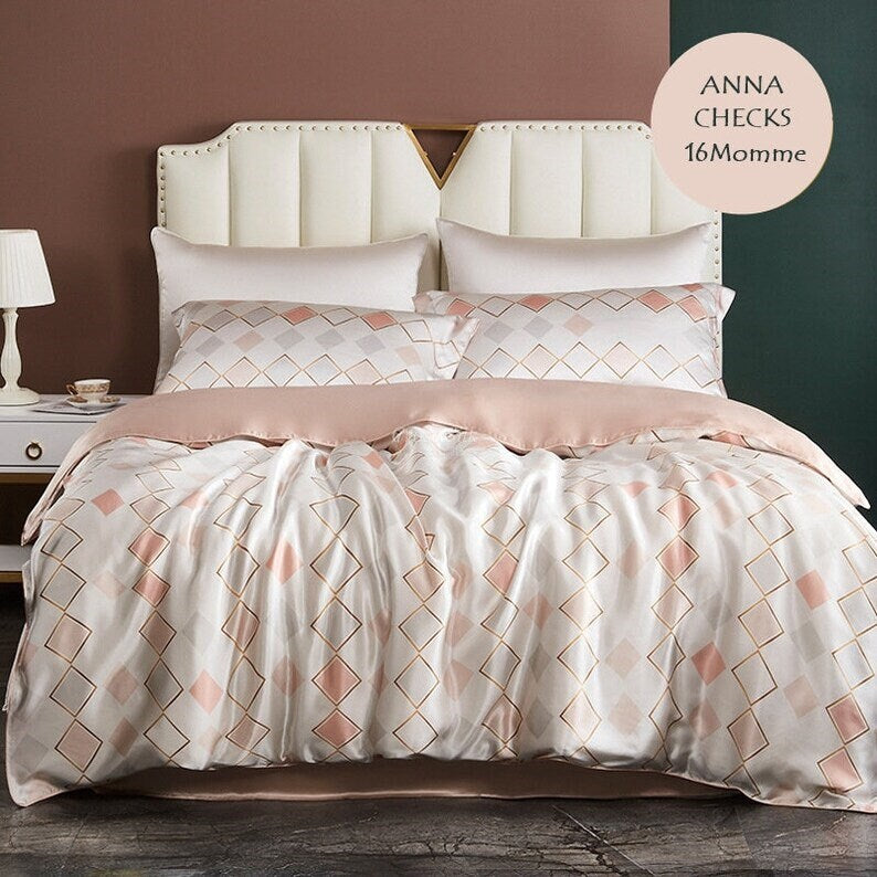 ANNA CHECKS  - 16 Momme 100% Silk Bedding 4pcs Suite