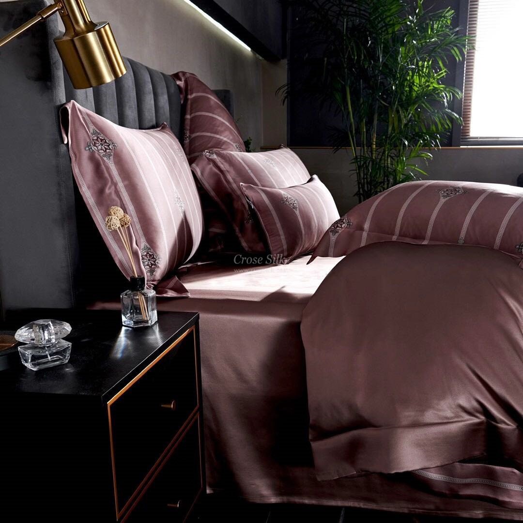 PINK STRIPES Print - 25 Momme Mulberry Silk Bedding, Silk Duvet Cover, Silk Fitted Sheet, Silk Flat Sheet, Silk Pillowcase, 100% SILK