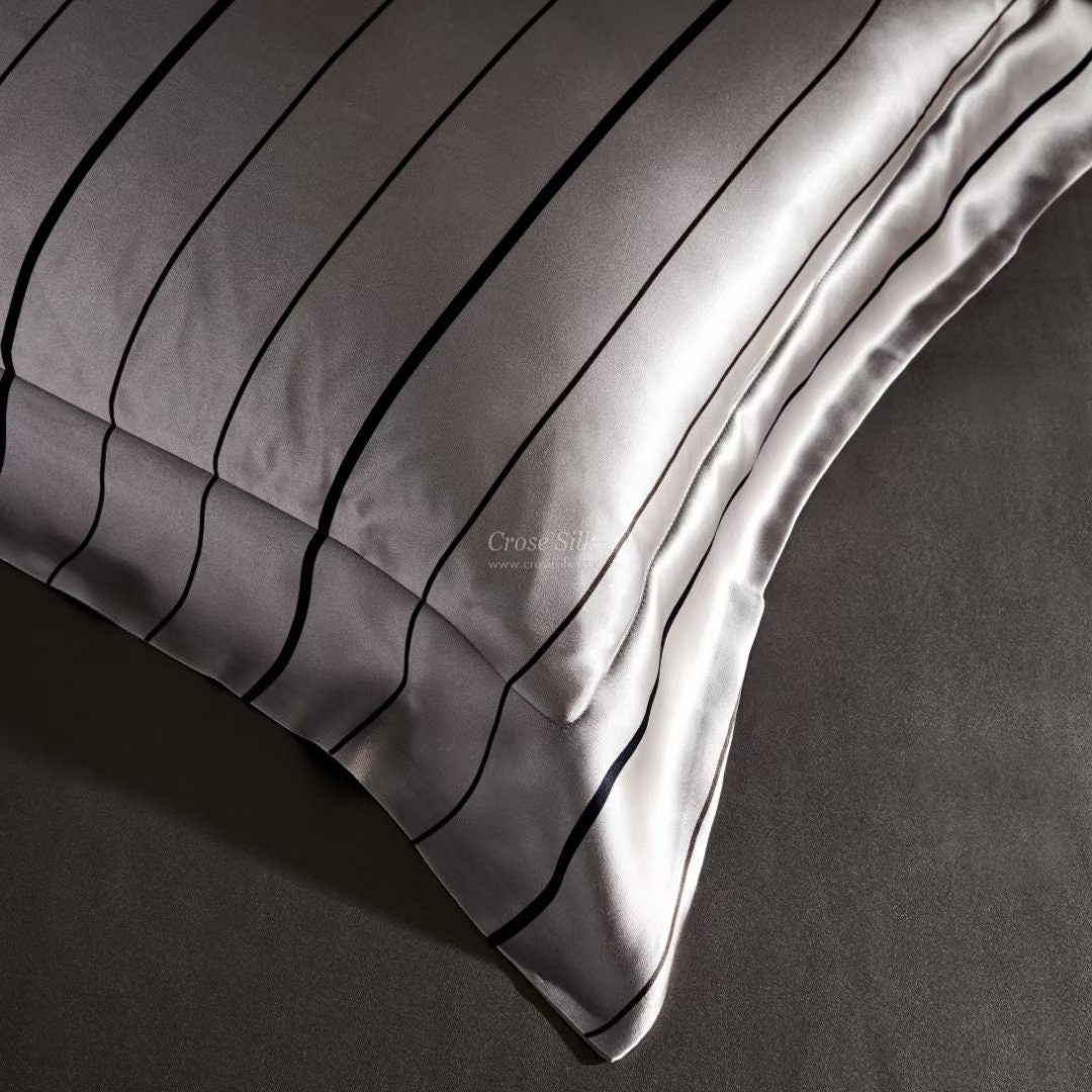 DARK GOLD Stripes - 25 Momme Mulberry Silk Bedding, Silk Duvet Cover, Silk Fitted Sheet, Silk Flat Sheet, Silk Pillowcase, 100% SILK