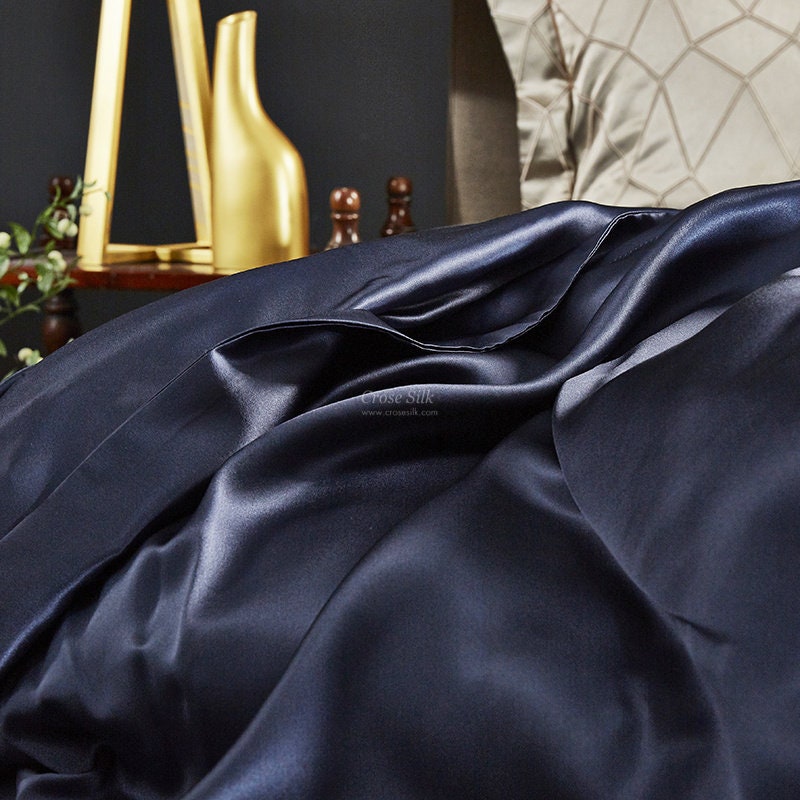 EMPIRE BLUE - 25 Momme Mulberry Silk Bedding, Silk Duvet Cover, Silk Fitted Sheet, Silk Flat Sheet, Silk Pillowcase, 100% SILK