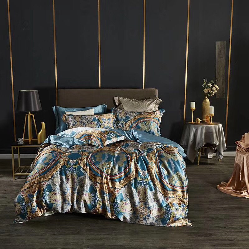DIAMOND BLUE - 16 Momme 100% Silk Bedding 4pcs Suite