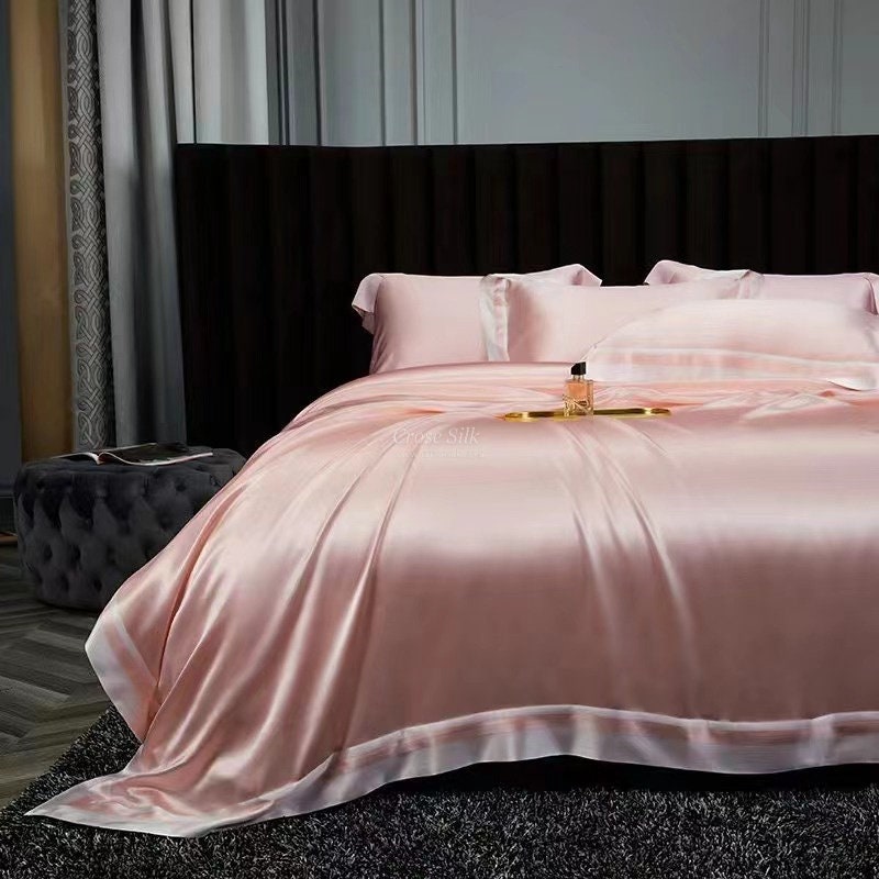 WATER PINK - 25 Momme Flying Edge Purfle Silk Bedding Set 4pcs
