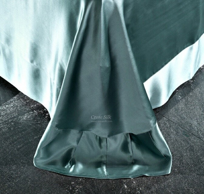 BERLYL GREEN - 25 Momme Mulberry Silk Bedding, Silk Duvet Cover, Silk Fitted Sheet, Silk Flat Sheet, Silk Pillowcase, 100% SILK
