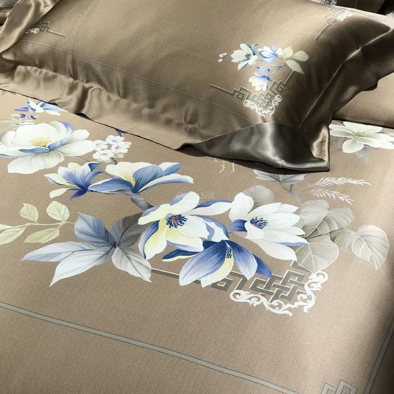 BLOSSOM Sun Kiss Dark Gold - 25 Momme Mulberry Silk Bedding,Silk Duvet Cover, Silk Fitted Sheet, Silk Flat Sheet, Silk Pillowcase, 100% SILK